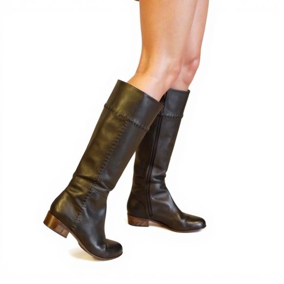 Joie Journey Black Leather Stitch Detail Mid Calf Boots Size 8.5 - Picture 1 of 11